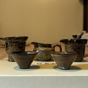 5-Piece Couple Ceremonial Chinese Black Drip Pottery Tea Set